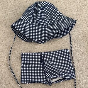 Minnow 2t Kids Navy and White Gingham Sun Hat & Swim Shorts Set